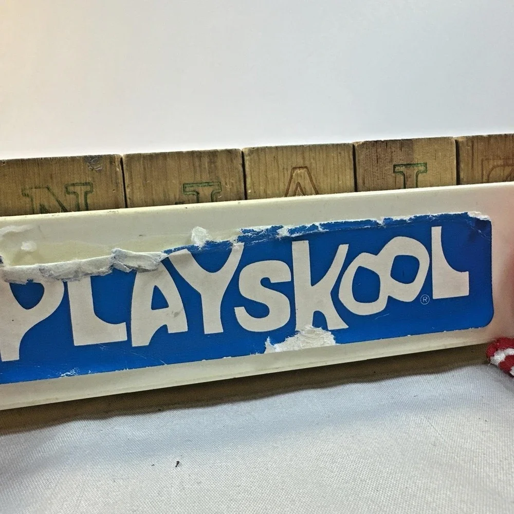 Vintage Playschool Wooden alphabet  Block Pull Wagon.  Great Collection Piece.